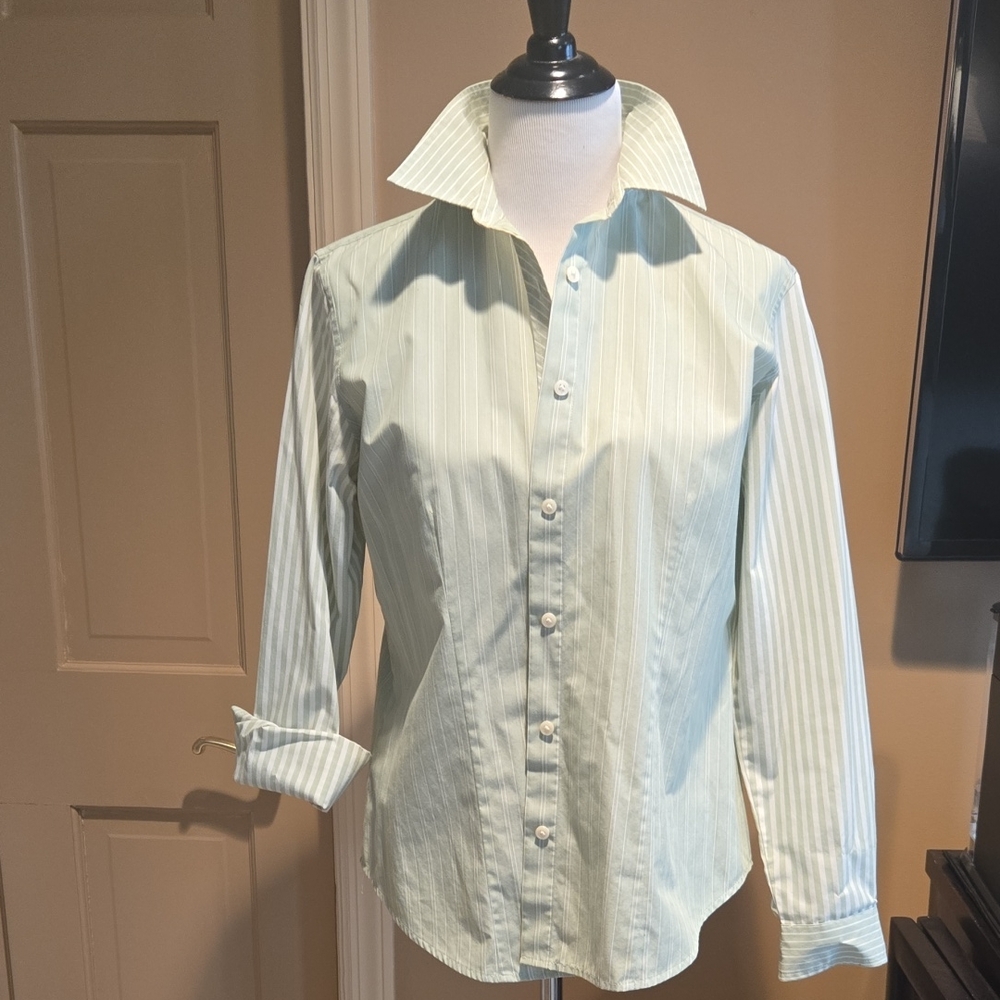 Van Heusen Light Green Striped Casual Shirt